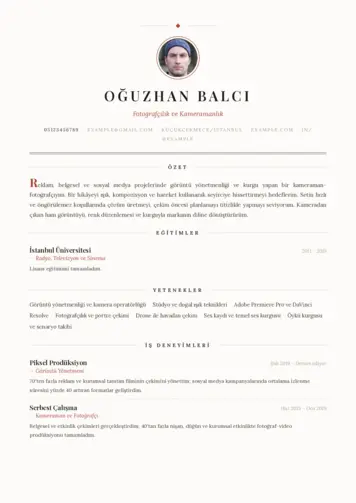 Muhabir ve Kameraman Cv Örnekleri cv indir